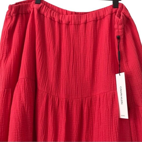 New! Calvin Klein Gauzy Cotton Peasant Tiered Casual Maxi Skirt Plus - Picture 4 of 8
